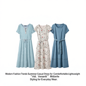 Robe décontractée d'été pour femmes, tendances de la mode moderne, confortable, légère, mi-longue, style polyvalent pour tous les jours - Product Image 3