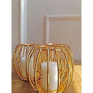 Luxury Gold Cage <b>Tealight</b> Candle Holder Hollow Metal Votive <b>Lantern</b> Stand Tabletop Decoration for Wedding Christmas Candle Stand - Product Image 1
