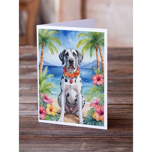 Gran danés Luau Tarjetas de felicitación Paquete de 8 Whimsical A7 Tamaño 5x7 Tarjetas de notas en blanco con sobres - Product Image 2