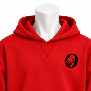 Mens <b>Red</b> Embroidered Border Hoodie Pullover Heavyweight Fleece Sweatshirt Decorative Hem Casual Streetwear Winter <b>Top</b> - Product Image 3