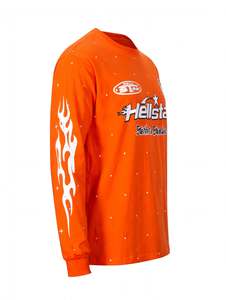 Custom <b>Bright</b> Orange Long Sleeve <b>T</b> <b>Shirt</b> Flame Sleeve Print Heavyweight Cotton Unisex Oversized Streetwear Graphic Tee Vintage - Product Image 5