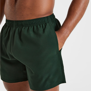 Pantalones Cortos Casuales para Hombre, Color Verde Oscuro Sólido, de Secado Rápido, Cintura Elástica, Largo Medio, Tejido de Poliéster - Product Image 3