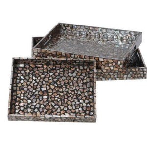 Bandeja de servir marroquí de madera de nogal con incrustaciones de nácar y mosaico, bandeja decorativa para mesa de café, plato decorativo - Product Image 1