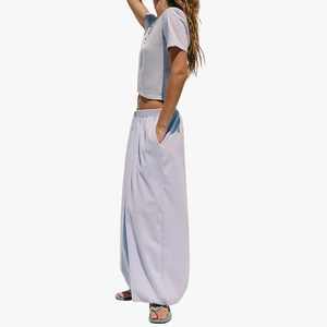 Ensemble décontracté personnalisé pour femme : haut court et pantalon large, couleur unie, manches courtes, deux pièces, tenue de détente pour femme - Product Image 3
