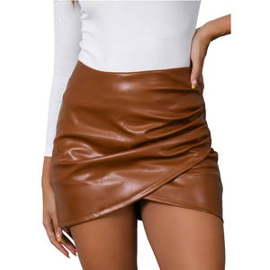 Jupe en similicuir pour femme, taille haute, moulante, mini, asymétrique, froncée, style portefeuille, avec short intégré - Product Image 2