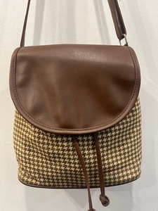 Houndstooth Pattern Cotton Fabric Half Moon <b>Shoulder</b> <b>Bag</b> with Flap Closure Single <b>Strap</b> for Women Daily Use - Product Image 1
