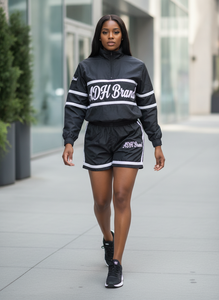 Ensemble de survêtement ADH noir à manches longues et demi-zip, short sportif, séchage rapide, polyester, unisexe adulte, pour le printemps - Product Image 6