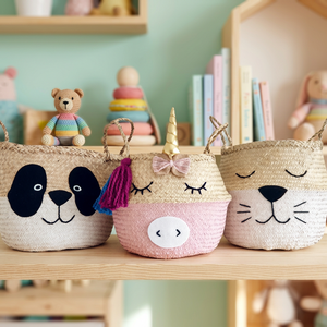 Handmade Rattan Animal Belly Basket Panda Unicorn Cat Face Design For Kids Room Storage Indoor Use Nursery Decoration - Product Image 6