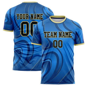 Camiseta de Fútbol con Precio de Fábrica, Último Diseño, Camiseta de Fútbol Sublimada Personalizada para Hombre, Azul y Dorado, con Nombre del Equipo - Product Image 4