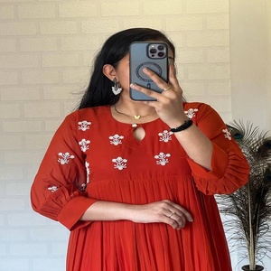 Latest Designer Rayon Kurti for Ladies Premium Quality Ruched Sashes Light Weight Diamond Button Natural Waistline Directly - Product Image 4