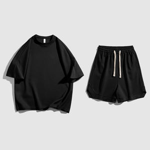 Nouveaux ensembles de shorts décontractés pour hommes, personnalisés, à épaules tombantes, couleur unie, coupe ajustée, ensemble de 2 pièces pour hommes - Product Image 6