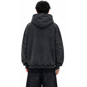 Sudadera con capucha para hombre, 100% algodón, con cremallera, de alta calidad, la más vendida, informal, para invierno, con bolsillo y hombros caídos, diseño liso - Product Image 3