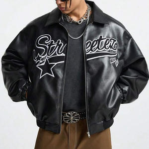 Chaqueta Varsity de Cuero Genuino para Hombre, a la Moda, para Invierno, con Cuello Alto, Logotipo Frontal, Personalizada, de Alta Calidad - Product Image 1
