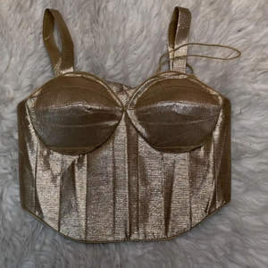 Metallic <b>Gold</b> Plain Satin Woven Breathable Short Autumn Winter Wedding <b>Corset</b> Blouse Top - Product Image 1