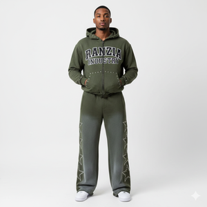 Ensemble sweat à capuche zippé intégral et pantalon de survêtement Ranzia personnalisé grande taille, éco-responsable, avec strass et broderie effet vieilli - Product Image 1