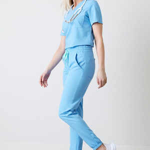Customized Logo Medical <b>Scrubs</b> Jogger <b>Set</b> Blue Nursing Uniform Hospital Workwear Comfortable Stretch OEM Wholesale Supplier - Product Image 2