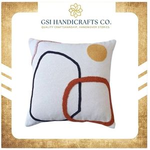 Abstract Geometric Embroidered <b>Square</b> Cushion Cover Modern Home Decor <b>Pillow</b> <b>Case</b> Cotton Polyester Linen Mix - Product Image 2