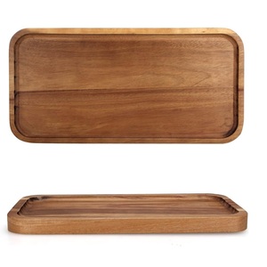 Ensemble de plateaux de service rectangulaires uniques en bois d'acacia massif, écologiques et faits à la main, pour la cuisine et la restauration à domicile - Product Image 3