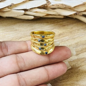 Premium Look Multi Layer Brass <b>Ring</b> Blue Coral Chunky Band <b>Ring</b> 18k Gold Plated Ethnic <b>Statement</b> <b>Ring</b> Wholesale <b>Ring</b> For Women - Product Image 2