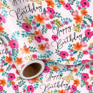 Rotolo di Carta da Regalo Floreale Rosa con Farfalle per Donne, per Feste di Compleanno, Confezioni Regalo per Ragazze e Donne - Product Image 1