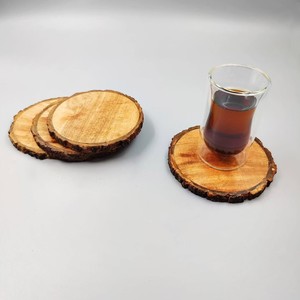 Round Wooden <b>Coaster</b> Natural Wood Finish Retro Design Non-Slip Mats 4 Inch - Product Image 2