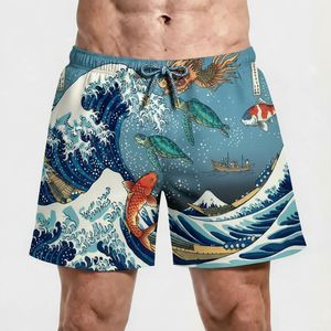 Bañadores de secado rápido para hombre con estampado de palmeras verdes y flores amarillas, cintura media, cordón ajustable, pantalones cortos casuales de tela tejida - Product Image 6
