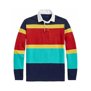 Polo de Punto a Rayas con Bloques de Color de Manga Larga para Hombre, Estilo Casual, Corte Regular - Product Image 1
