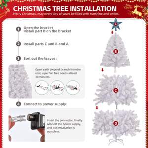 Árbol de Navidad Artificial Blanco Preiluminado de 1.8 m con 300 Luces Frías de Color Rosa Cálido y Adorno de Estrella - Product Image 4