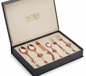 Juego de cubiertos modernos en oro rosa, acero inoxidable con acabado de alto brillo, oro rosa PVD, apto para lavavajillas, para bodas, cenas y restaurantes. - Product Image 3