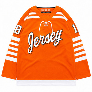 Maillot de hockey sur glace orange à col en V, manches longues, imprimé, respirant, unisexe, vêtements de sport pour adultes - Product Image 1
