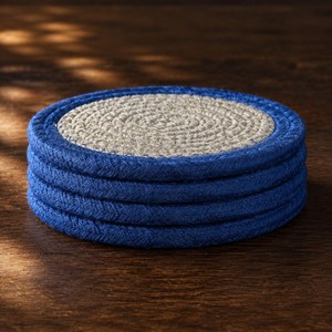 Sous-verres en polyester et coton avec bordure blanche, style moderne, résistants à la chaleur, isolants, antidérapants, écologiques, 10 cm de diamètre - Product Image 3
