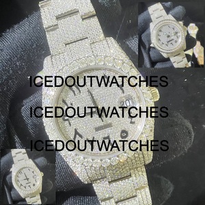 Montre de luxe pour homme sertie de diamants, avec mouvement mécanique en moissanite VVS, boîtier en acier inoxydable, emballage en boîte - Product Image 1
