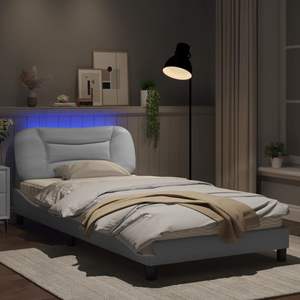 Cadre de lit rembourré Hvar blanc 39,4''x74,8'' avec LED sans matelas - Product Image 4