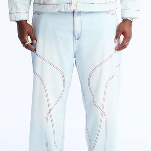 Trendy Pants Men <b>Jean</b> Pants Cotton Breathable Washed Straight Solid Color Denim Pants <b>Elastic</b> <b>Waist</b> Custom <b>Jeans</b> OEM Serviced - Product Image 6