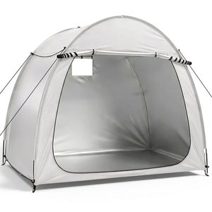 Capanno per biciclette ad arco grigio chiaro 6.8x4.9FT, telo Oxford 210D PU argentato, telaio in fibra di vetro nero, doppia tenda da campeggio anteriore e laterale - Product Image 2