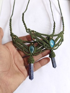 Handmade Macrame <b>Necklace</b> Blue Gemstone Pendant Boho Tribe Ethnic Jewelry Adjustable <b>Cord</b> Artisan Hippie Statement <b>Necklace</b> Boho - Product Image 5