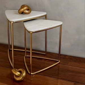 Modern Iron Nesting <b>Tables</b> With Marble Top Space Saving Multi Purpose Furniture For <b>Small</b> Apartments - Product Image 1