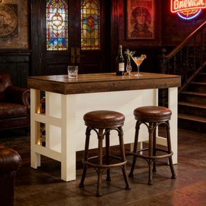 Tavolo da Bar Moderno per Interni/Esterni, per Casa, Hotel, Caffè, Banchetti, Arredamento in Legno e Acciaio per Camera da Letto, Cucina, Feste e Eventi all'Aperto - Product Image 5