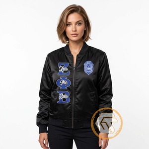เสื้อแจ็คเก็ตวาร์ซิตี้ Zeta Phi Beta แบบสั่งทำพิเศษจาก GREEK TREASURES เสื้อผ้าสำหรับชมรมนักศึกษา คุณภาพสูง ระบายอากาศได้ดี ซับในผ้าซาตินไหม ปักลายอย่างประณีต - Product Image 2
