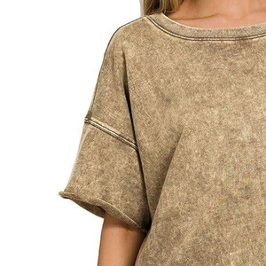 Camiseta de mujer con efecto desgastado, de algodón suave, holgada, informal, de manga corta, tops, camisetas básicas, transpirable, OEM - Product Image 4