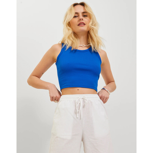 Tops de tirantes acanalados de alta calidad para mujer, con logo personalizado, al por mayor, estilo racerback, cuello redondo, cuello alto, sin mangas, para dama - Product Image 1
