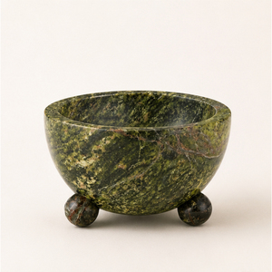 Bol décoratif de luxe en marbre vert forêt, fait main, avec pieds en pierre naturelle et pieds sphériques, pour centre de table domestique - Product Image 5