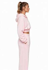 Women's Eco-friendly Autumn <b>Pink</b> 2-in-1 Tracksuit Set Hooded Cropped <b>Sweatshirt</b> and Long Pants with Front Logo Casual - Product Image 4