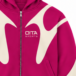 Magenta Contrast Panel <b>Zip</b> <b>Up</b> Hoodie <b>Men</b> Streetwear Full Zipper Long Sleeve Custom Casual <b>Fleece</b> Hooded Jacket With Pockets - Product Image 5