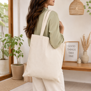 EcoDari Fashion Canvas Tote <b>Bag</b> Bulk Wholesale Reusable Cotton <b>Medium</b> <b>Size</b> Letter Pattern Non Woven Shoulder Handle Shops - Product Image 3
