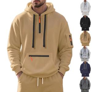 Sudadera con capucha de forro polar innovadora para hombre, con media cremallera, estilo casual deportivo, tipo anorak, con patrón liso. - Product Image 1