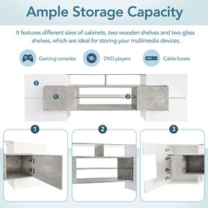 Mobile TV Versatile di Tendenza con Finitura Lucida, Forma Unica e 2 Ripiani Illuminati in Vetro, Adatto a Centri di Intrattenimento fino a 88 Pollici - Product Image 6