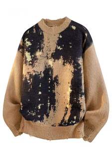 Men's Abstract Camo Sweater Wool Mohair Blend Fuzzy Knit Oversized <b>Pullover</b> <b>Jumper</b> Olive Green - Product Image 4