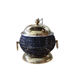 Calentador de Comida Vintage con Diseño Floral Esmaltado y Base de Hierro Blanca, Ideal para Servicios de Hostelería Tradicional y Banquetes - Product Image 3