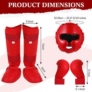 Ensemble de protection complet pour la boxe et le karaté, 5 pièces, rouge : casque de sécurité, 2x gants de karaté, 2x protège-tibias et chaussures. - Product Image 3